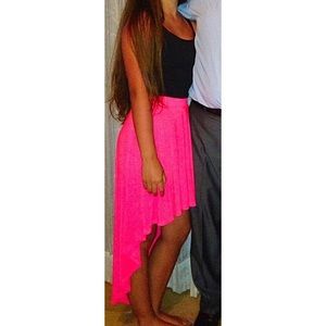 Neon Pink High-Low Skirt